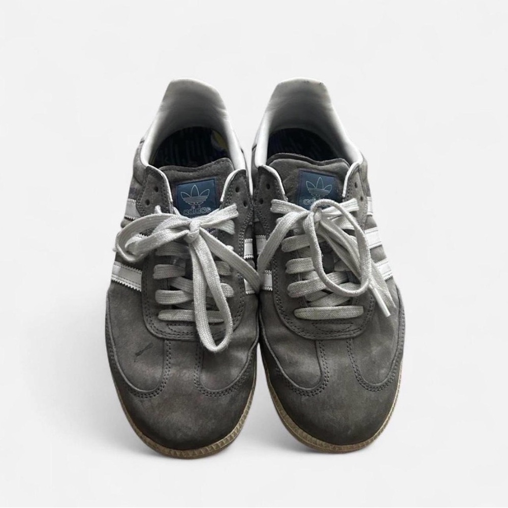 adidas Men’s Gray Suede Samba Sneakers with White Stripes